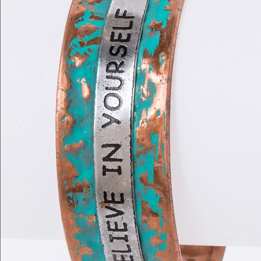 Believe In Yourself Oxidized Cuff Bracelet - Copper, Green